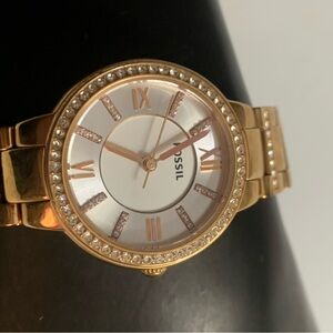 Fossil Rose Gold Crystal Bezel Women's Watch NWOT